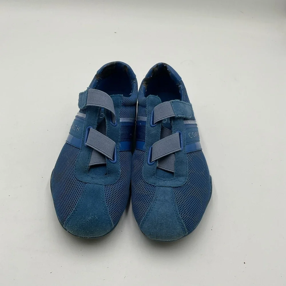 Coach Sz 8.5 Jenney Signature Blue Sneakers Suede Trim Adjustable Closure